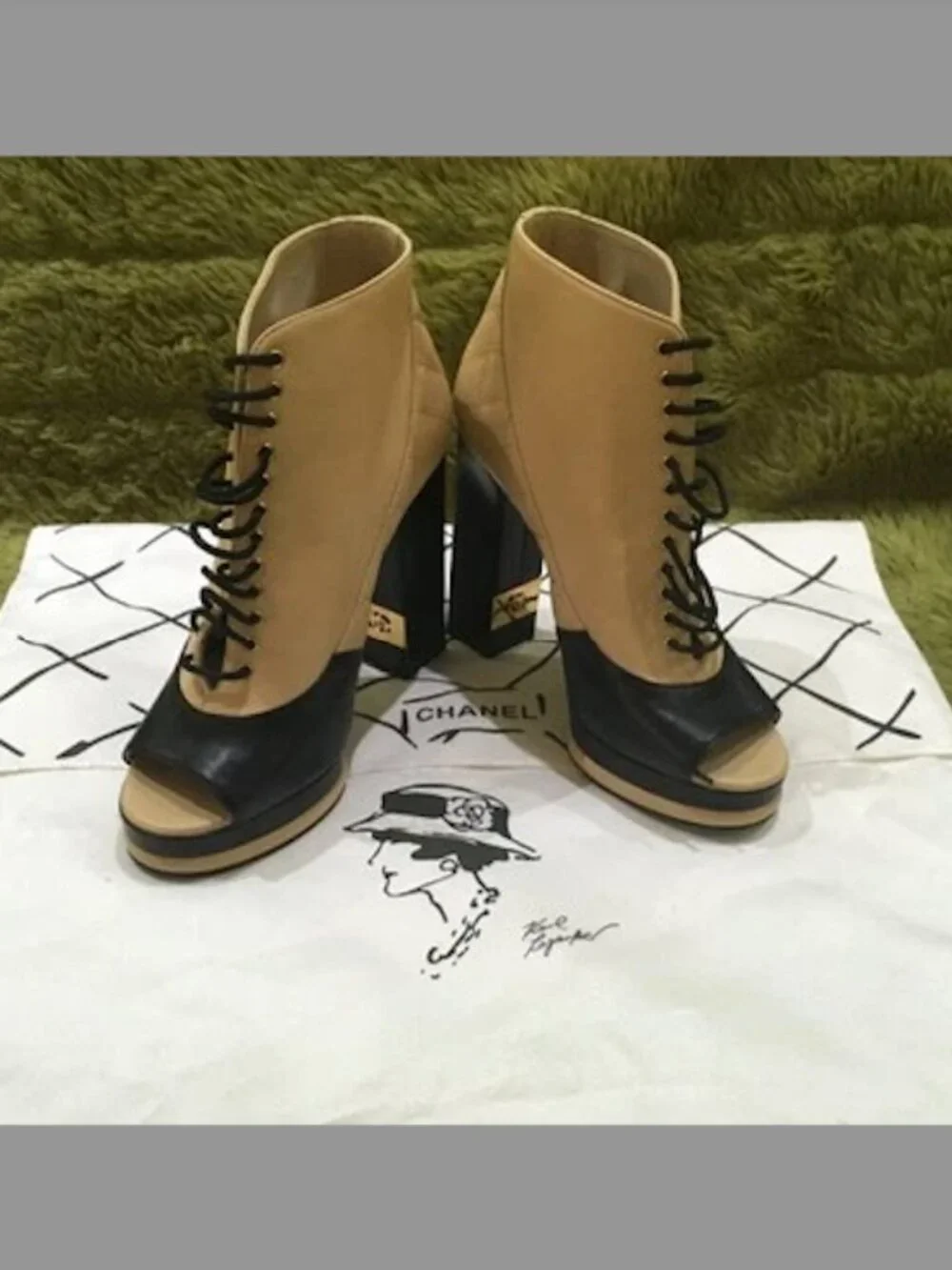 New Chanel Leather Boots Quilted Leather Lace-up Open Boots SZ 36EU